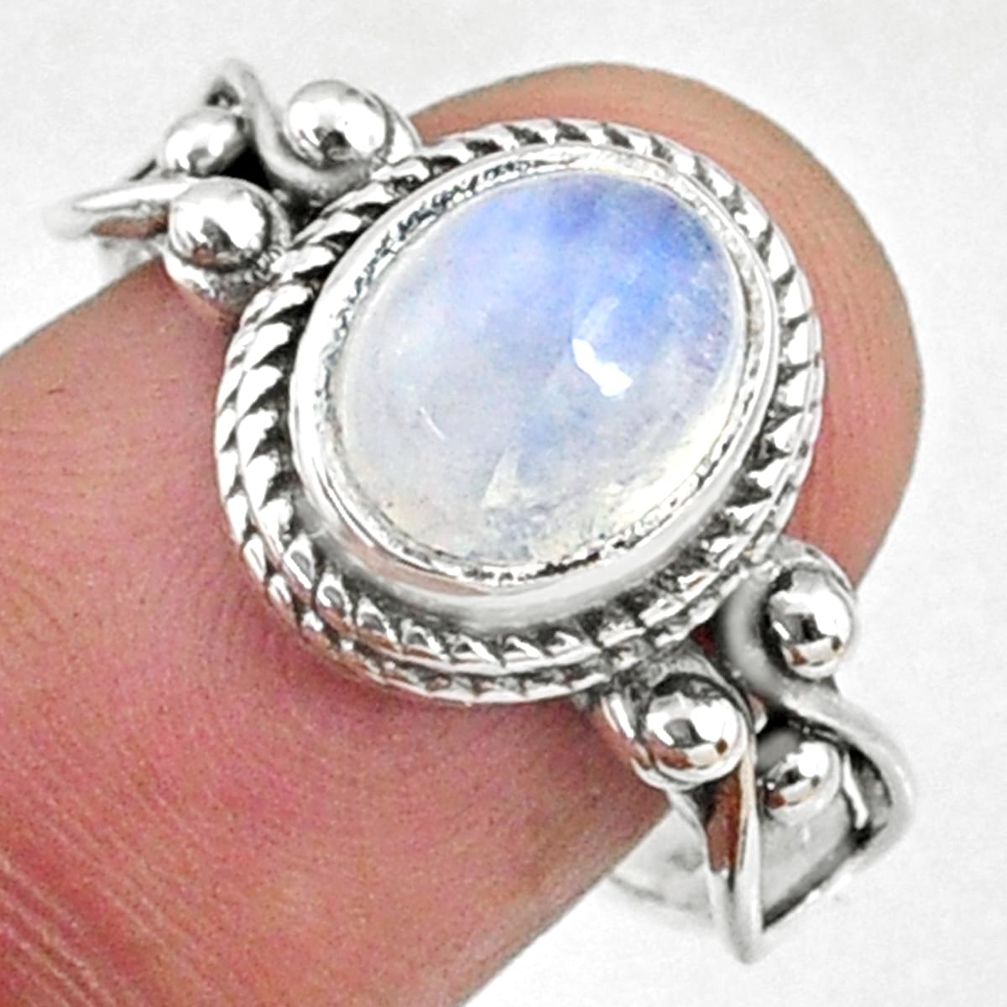 3.29cts natural rainbow moonstone oval 925 silver solitaire ring size 8 r68759