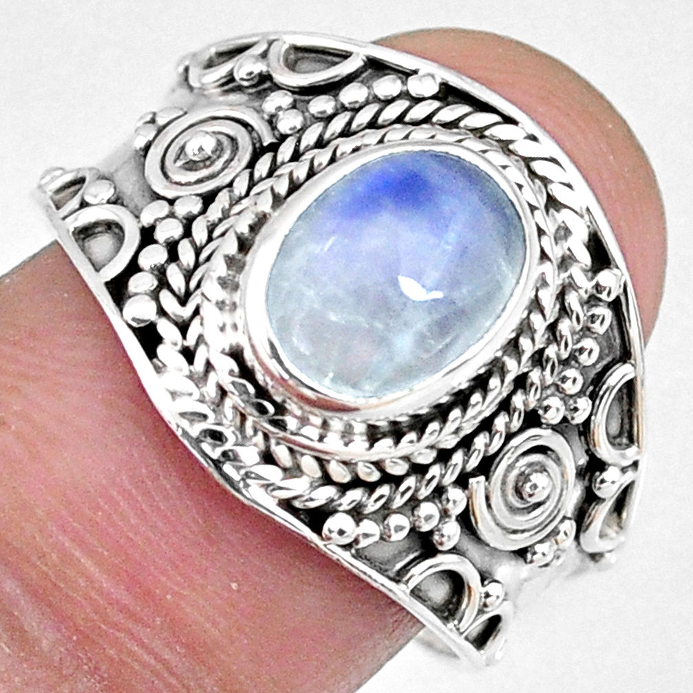 3.01cts natural rainbow moonstone oval 925 silver solitaire ring size 9 r58399