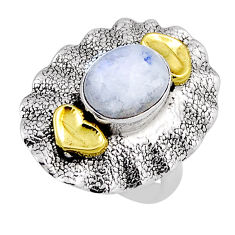 4.37cts natural rainbow moonstone oval shape 925 silver gold ring size 6 n26028
