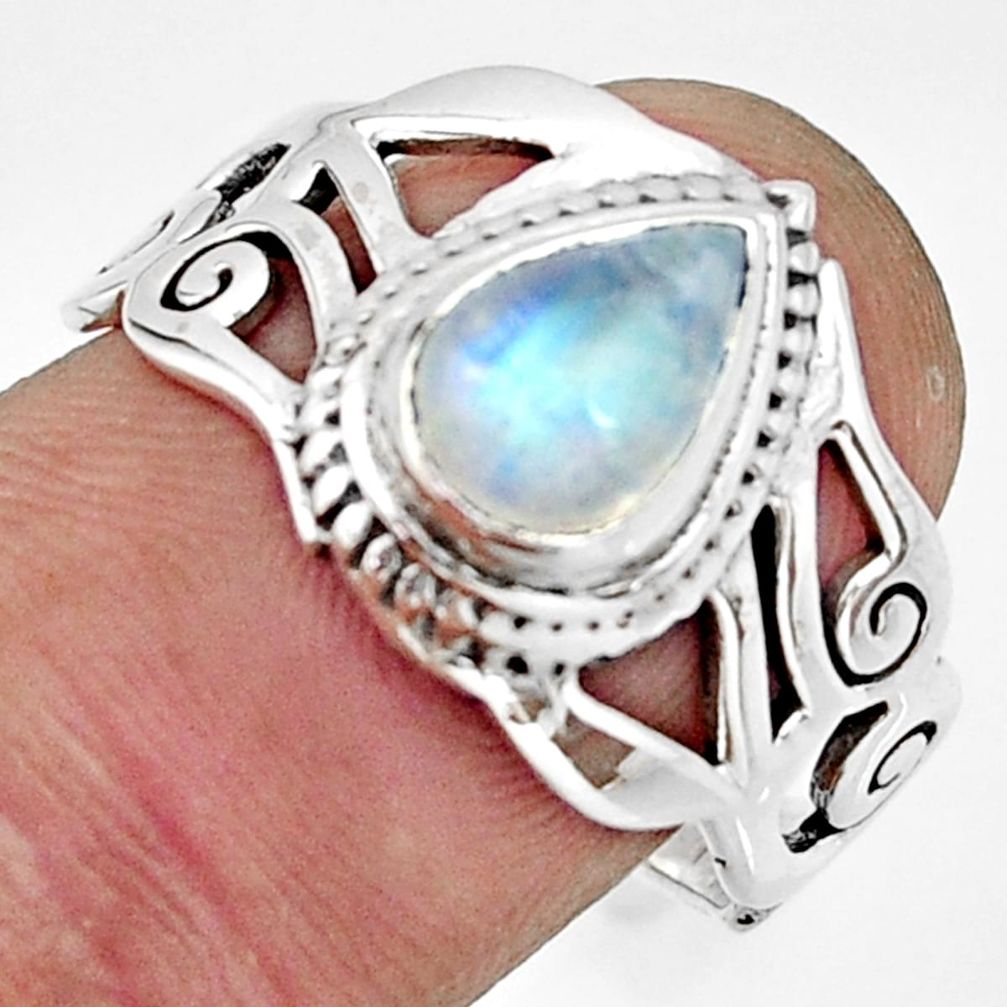 2.46cts natural rainbow moonstone pear 925 silver solitaire ring size 9 r26613