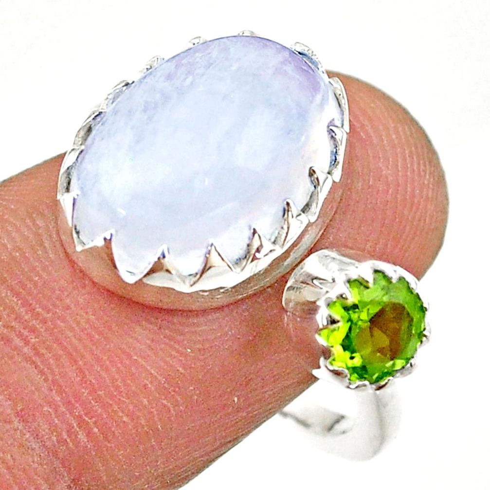 7.28cts natural rainbow moonstone peridot silver adjustable ring size 7 t43494