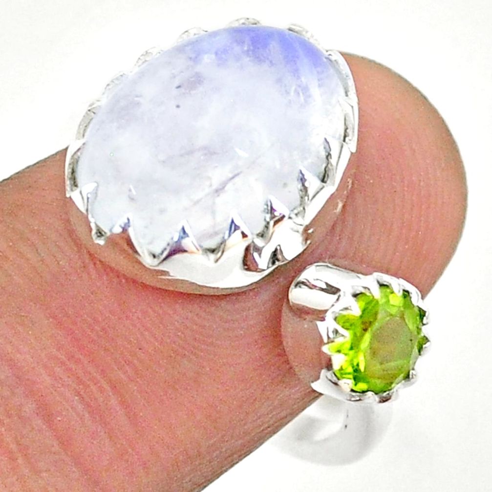 7.53cts natural rainbow moonstone peridot silver adjustable ring size 7.5 t43533