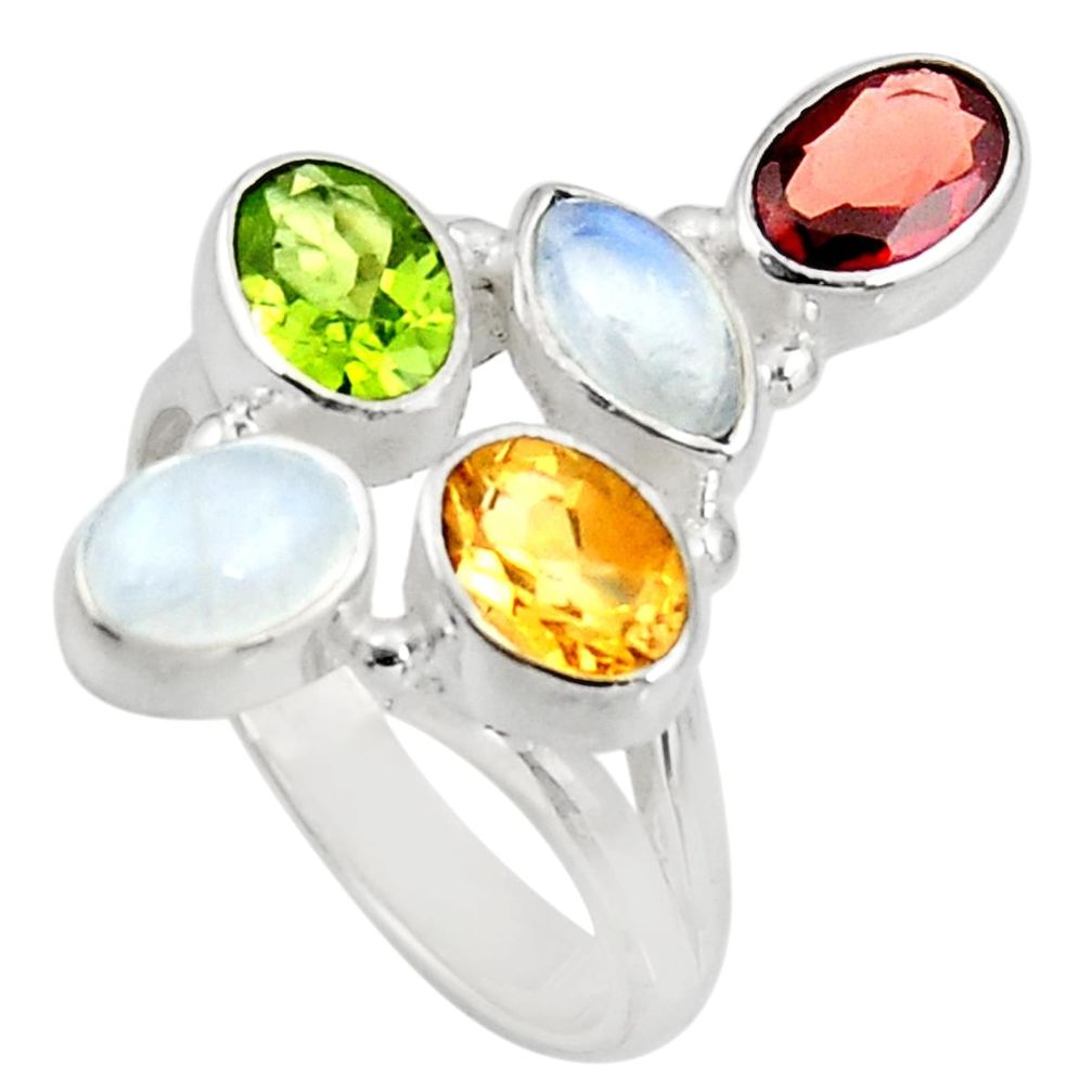 rainbow moonstone peridot silver solitaire ring size 8 d39091