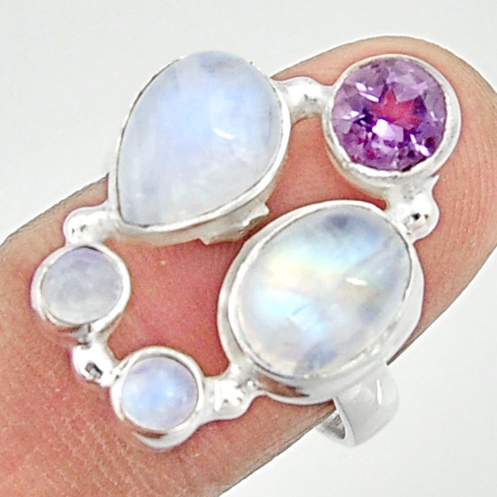 8.24cts natural rainbow moonstone purple amethyst 925 silver ring size 8 r22250