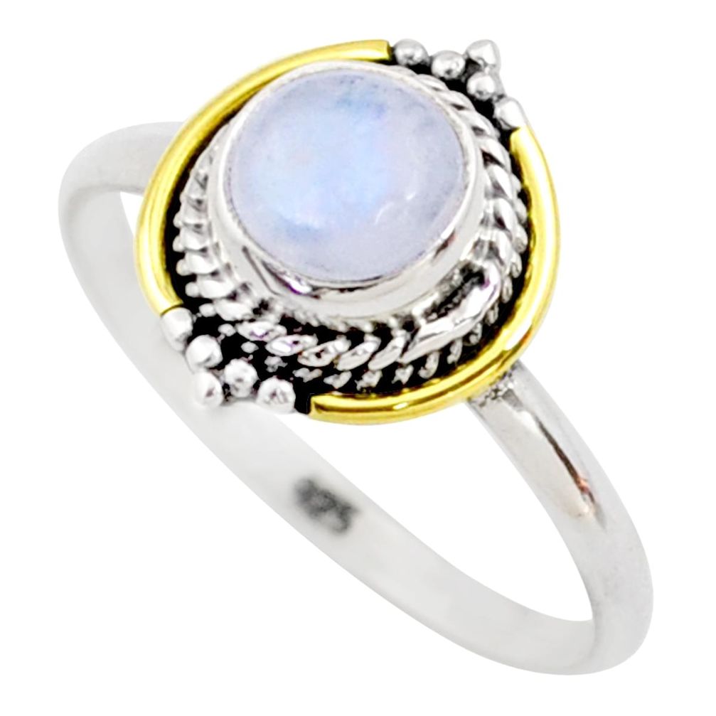 1.12cts natural rainbow moonstone round 925 silverring size 7 t79194