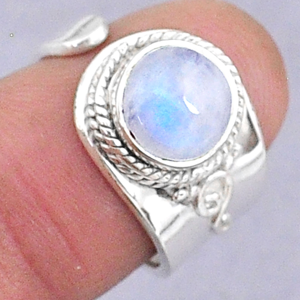 3.31cts natural rainbow moonstone round 925 silver adjustable ring size 6 t8591