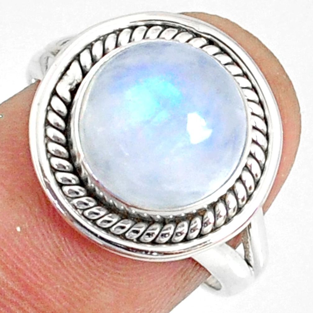 6.02cts natural rainbow moonstone round 925 silver solitaire ring size 7 r76352