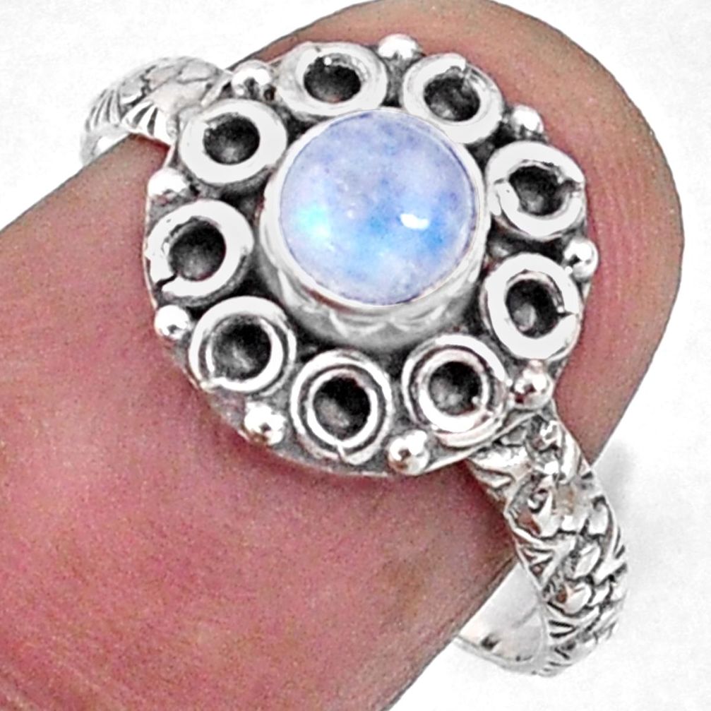0.91cts natural rainbow moonstone round 925 silver solitaire ring size 8 r64835