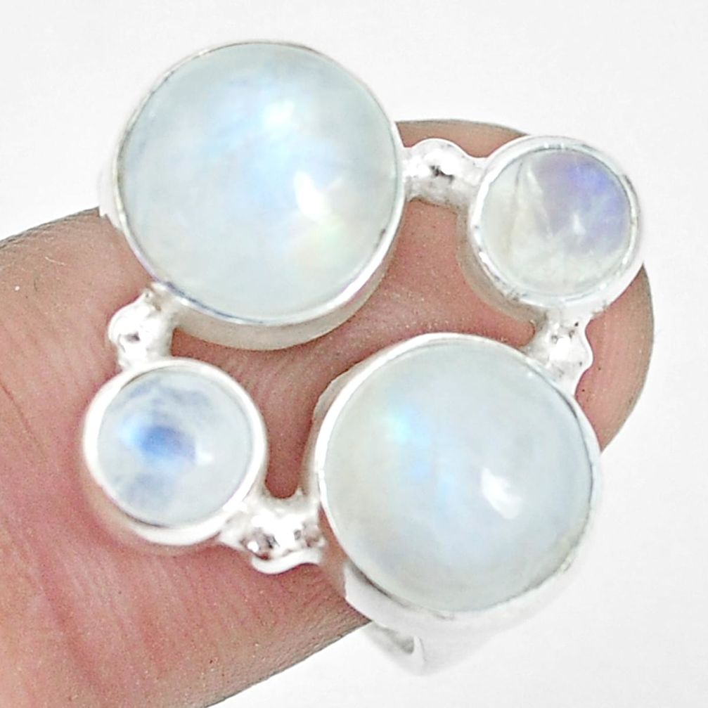 8.70cts natural rainbow moonstone round 925 sterling silver ring size 8.5 p32045