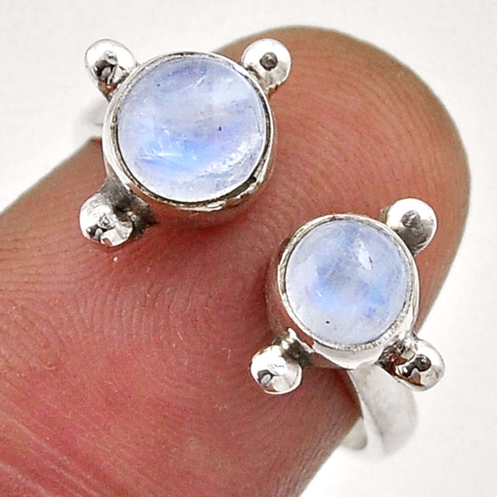 2.28cts natural rainbow moonstone round silver adjustable ring size 6.5 n41237