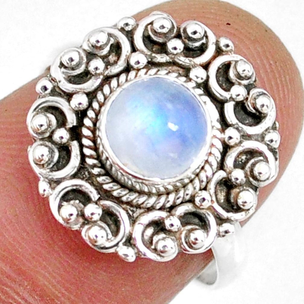 1.30cts natural rainbow moonstone round silver solitaire ring size 6.5 r58217
