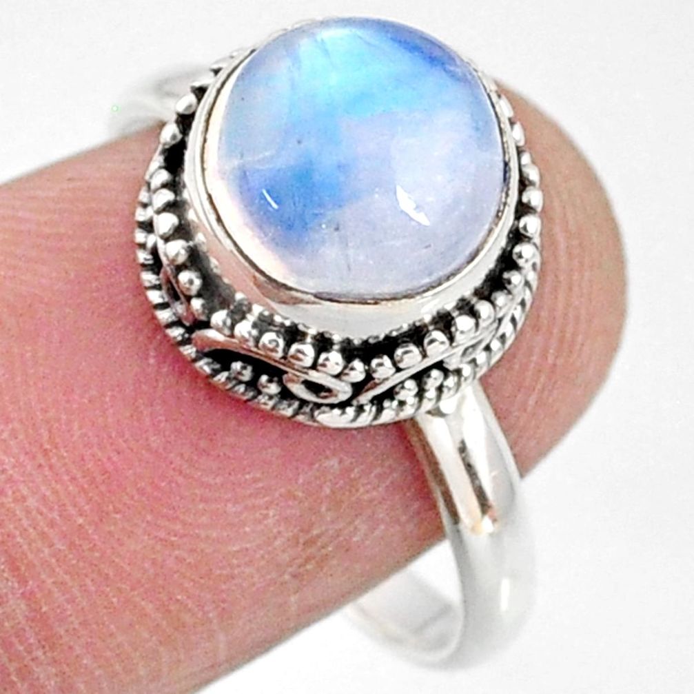 4.87cts natural rainbow moonstone round silver solitaire ring size 8.5 r64600