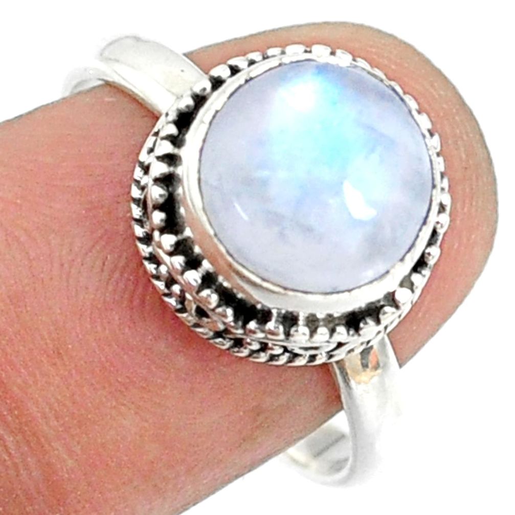 4.93cts natural rainbow moonstone round silver solitaire ring size 8.5 r73438