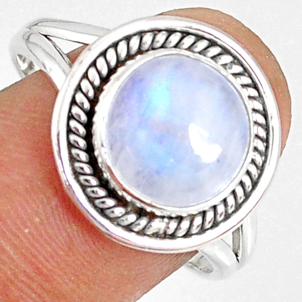 5.56cts natural rainbow moonstone round silver solitaire ring size 9.5 r76362