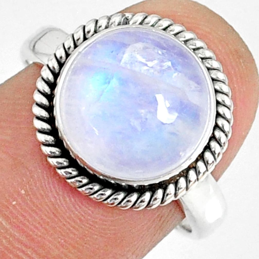5.84cts natural rainbow moonstone round silver solitaire ring size 7.5 r76375