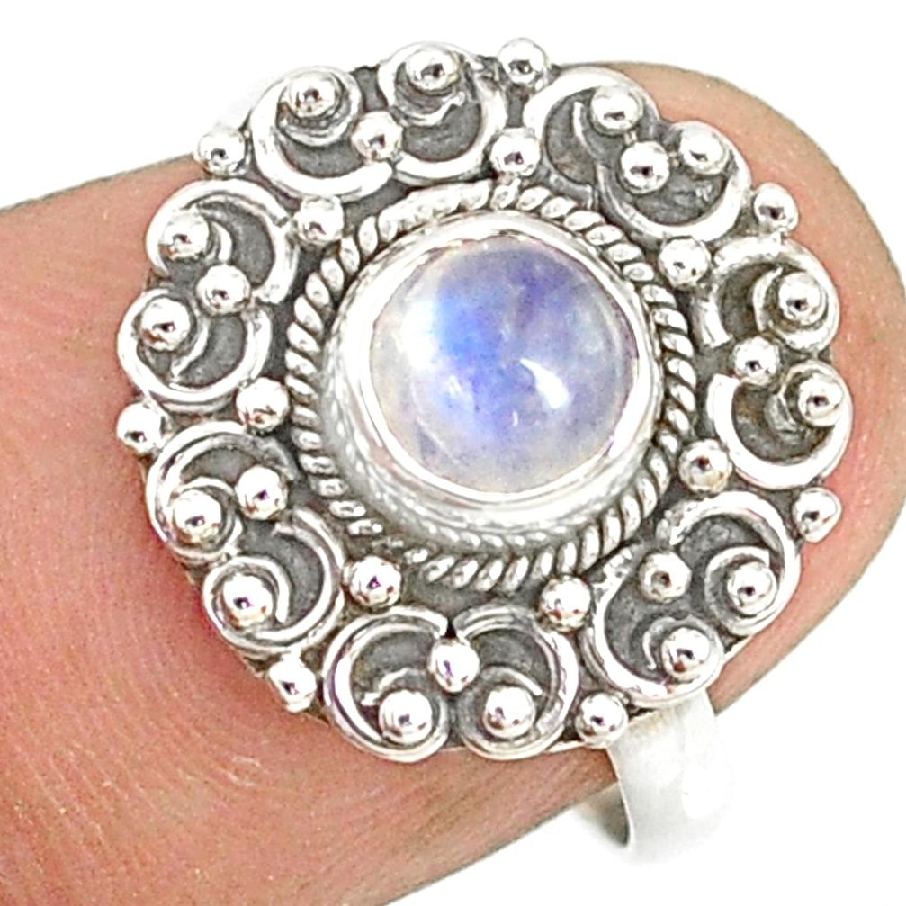 1.21cts natural rainbow moonstone round silver solitaire ring size 6.5 r76780