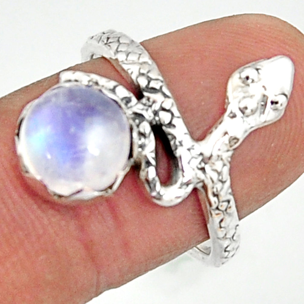 3.13cts natural rainbow moonstone silver snake solitaire ring size 7.5 r22610