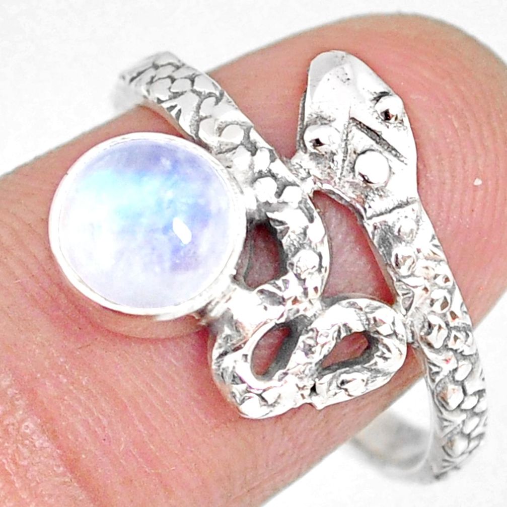 2.53cts natural rainbow moonstone silver snake solitaire ring size 8.5 r82539