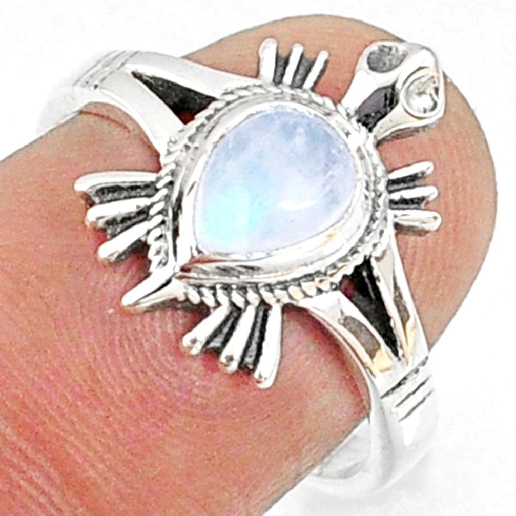 1.57cts natural rainbow moonstone silver tortoise solitaire ring size 7 r68956