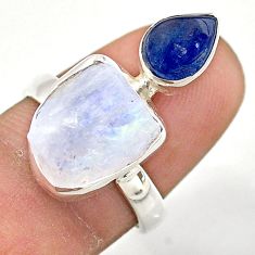 8.06cts natural rainbow moonstone slice rough kyanite silver ring size 7 t69923
