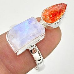 9.56cts natural rainbow moonstone slice rough sunstone silver ring size 8 t69957