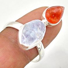 8.44cts natural rainbow moonstone slice rough sunstone silver ring size 9 t69929