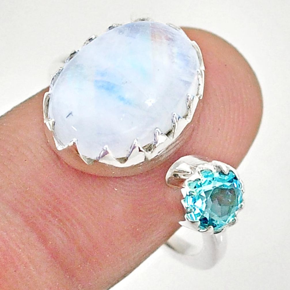 6.56cts natural rainbow moonstone topaz 925 silver adjustable ring size 7 t43510