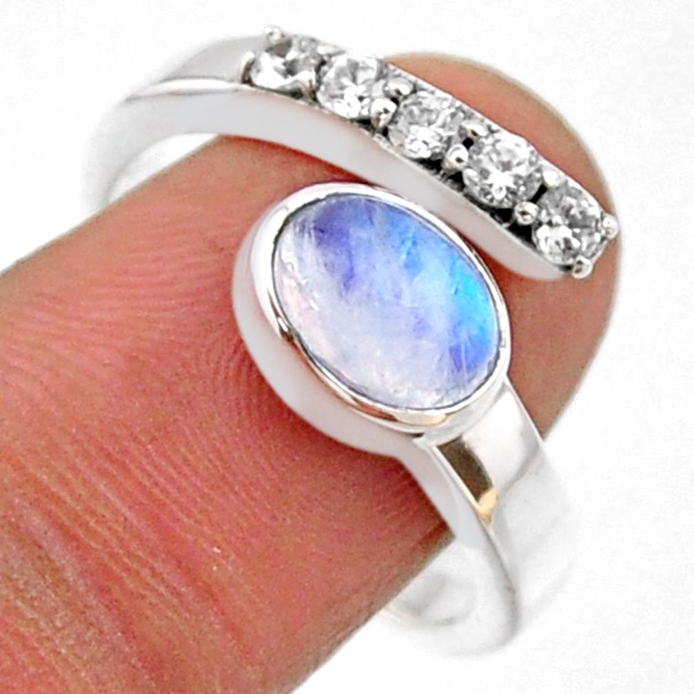 3.90cts natural rainbow moonstone topaz 925 silver adjustable ring size 9 r54579