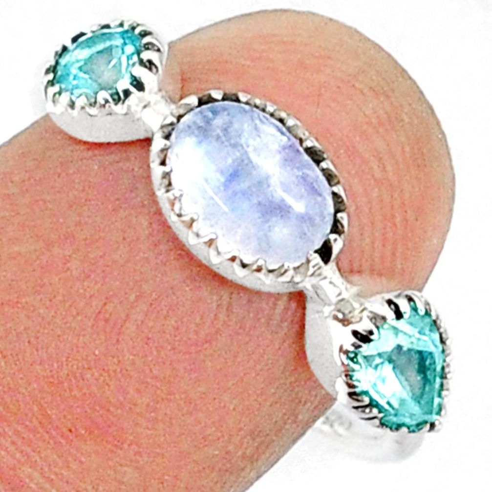 3.22cts natural rainbow moonstone topaz 925 sterling silver ring size 8 r68835