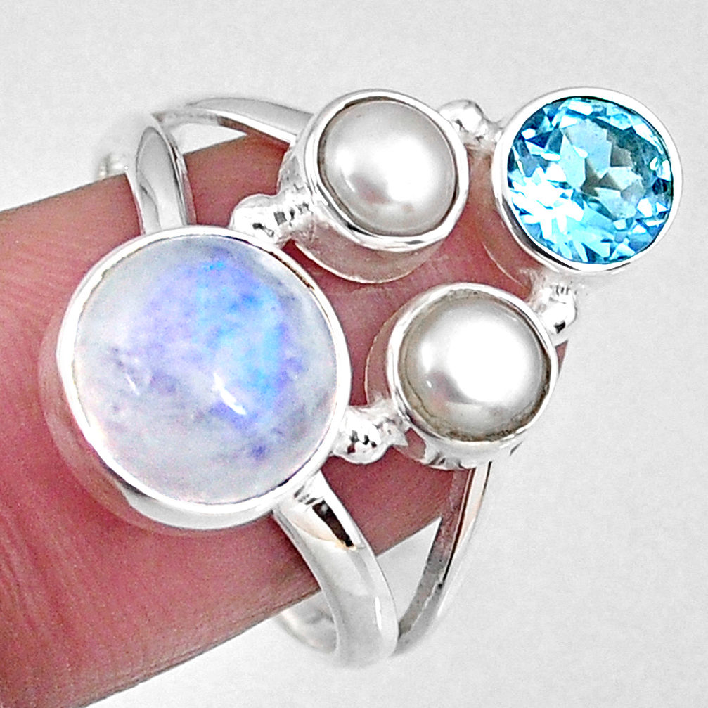7.40cts natural rainbow moonstone topaz 925 sterling silver ring size 9 r58419