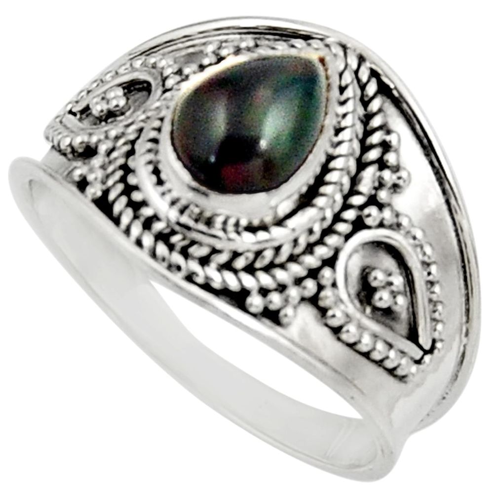 1.84cts natural rainbow obsidian eye 925 silver solitaire ring size 7.5 d39023