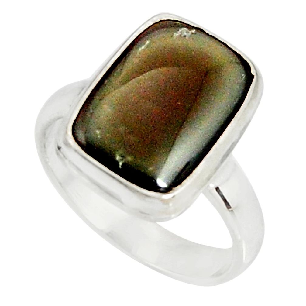 5.11cts natural rainbow obsidian eye 925 silver solitaire ring size 7.5 r19693