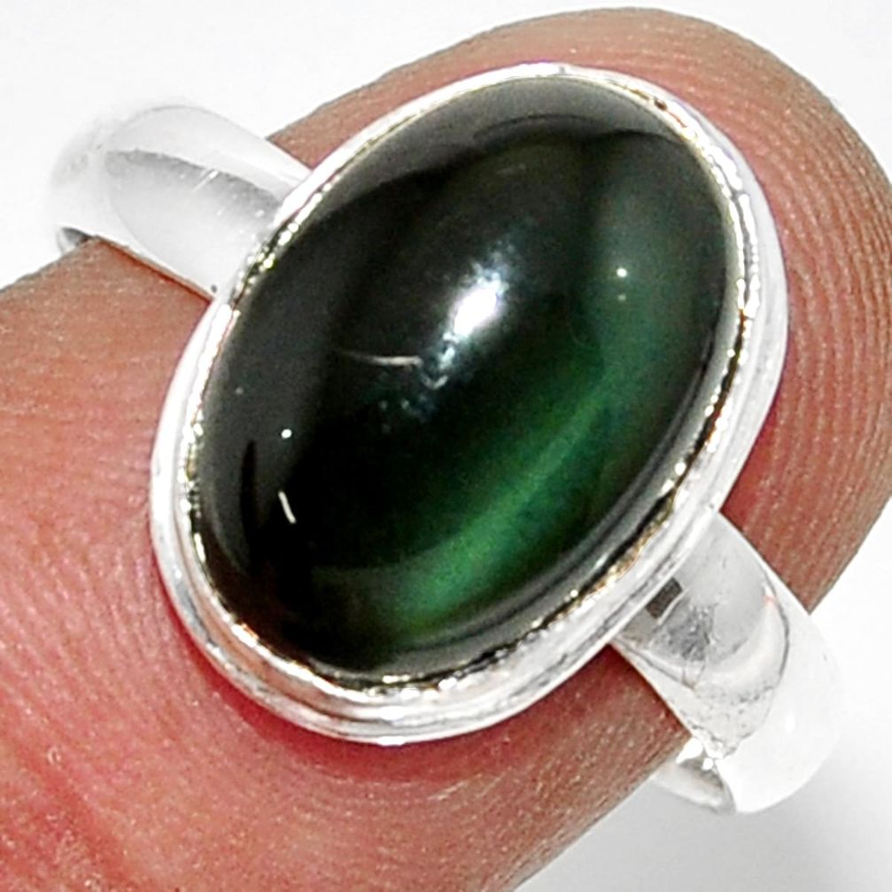 6.04cts natural rainbow obsidian eye 925 silver solitaire ring size 8.5 r39382