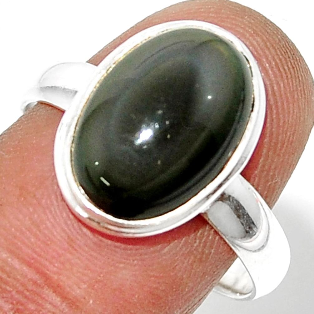 6.04cts natural rainbow obsidian eye 925 silver solitaire ring size 8.5 r39387