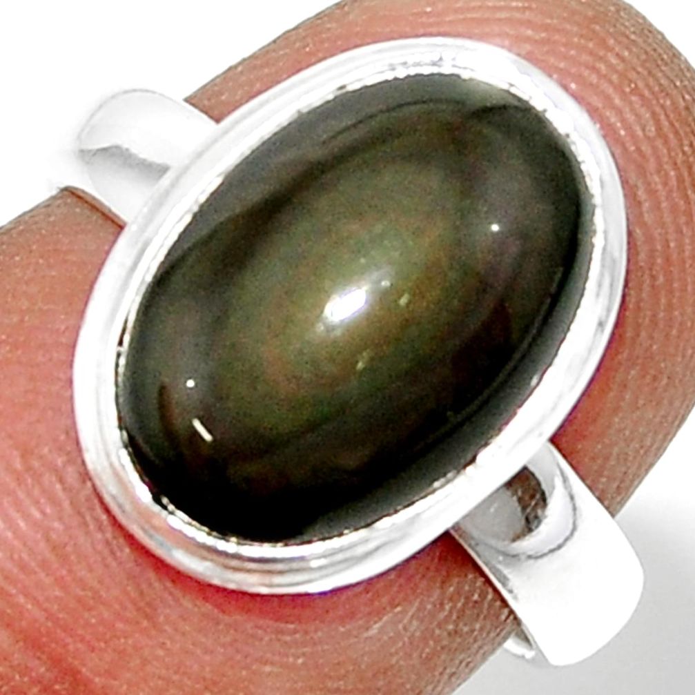 5.80cts natural rainbow obsidian eye 925 silver solitaire ring size 6.5 r39392