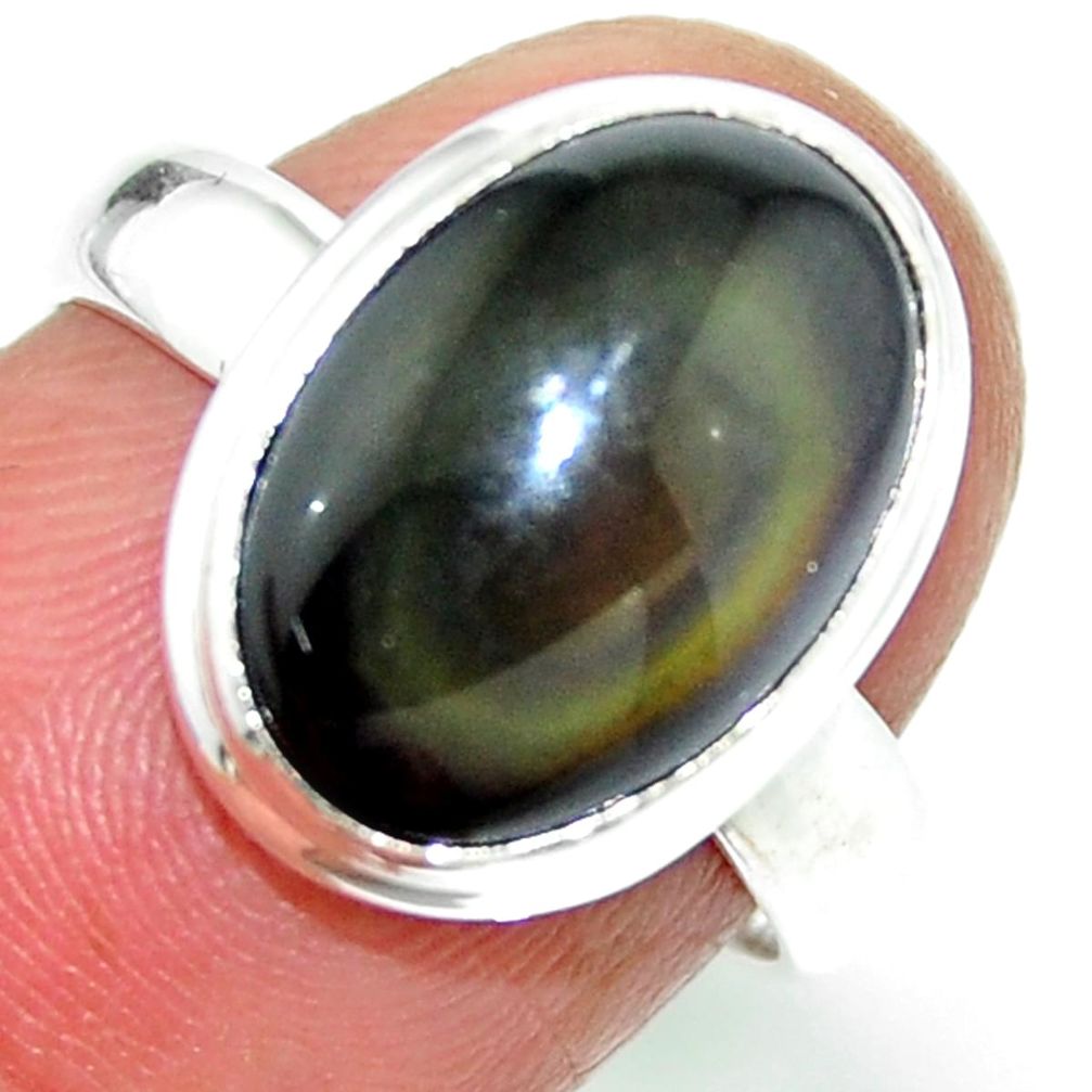6.03cts natural rainbow obsidian eye 925 silver solitaire ring size 6.5 r53720