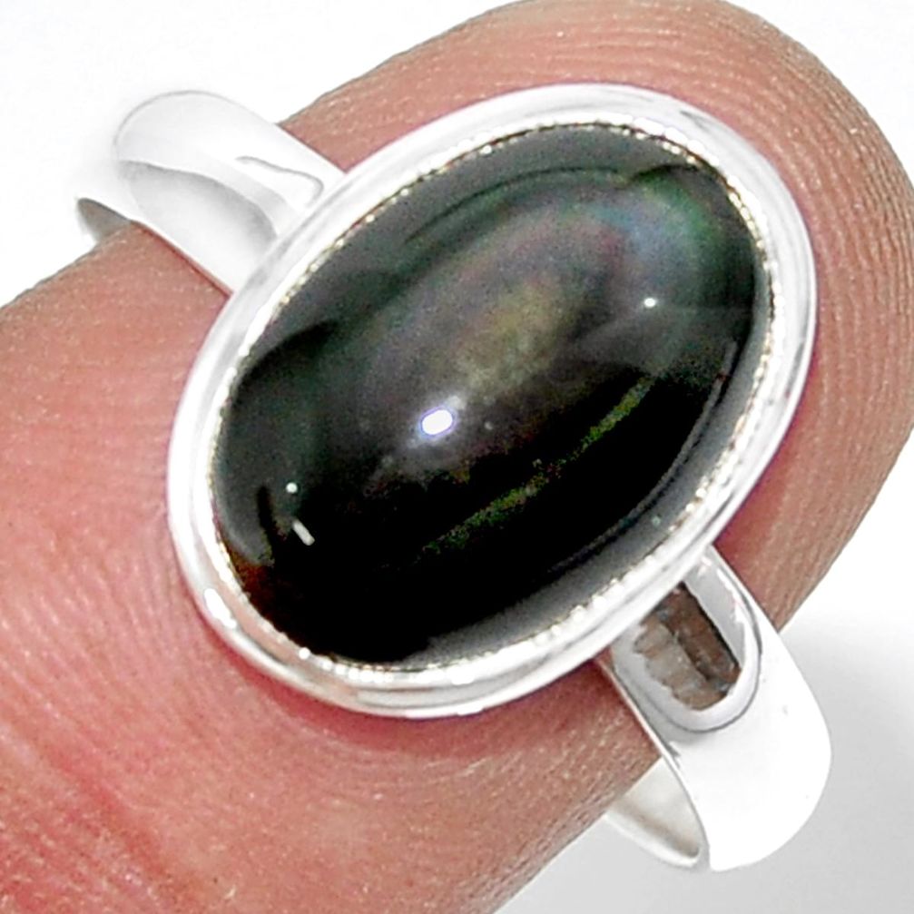 5.50cts natural rainbow obsidian eye 925 silver solitaire ring size 10 r39400