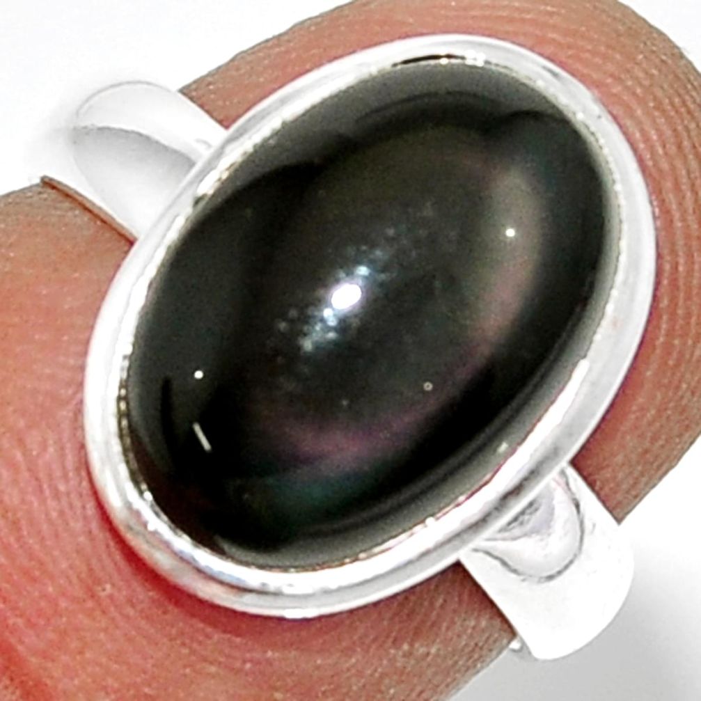 5.84cts natural rainbow obsidian eye 925 silver solitaire ring size 6 r39383
