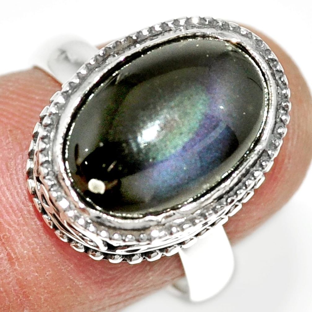 6.33cts natural rainbow obsidian eye 925 silver solitaire ring size 7 r21205