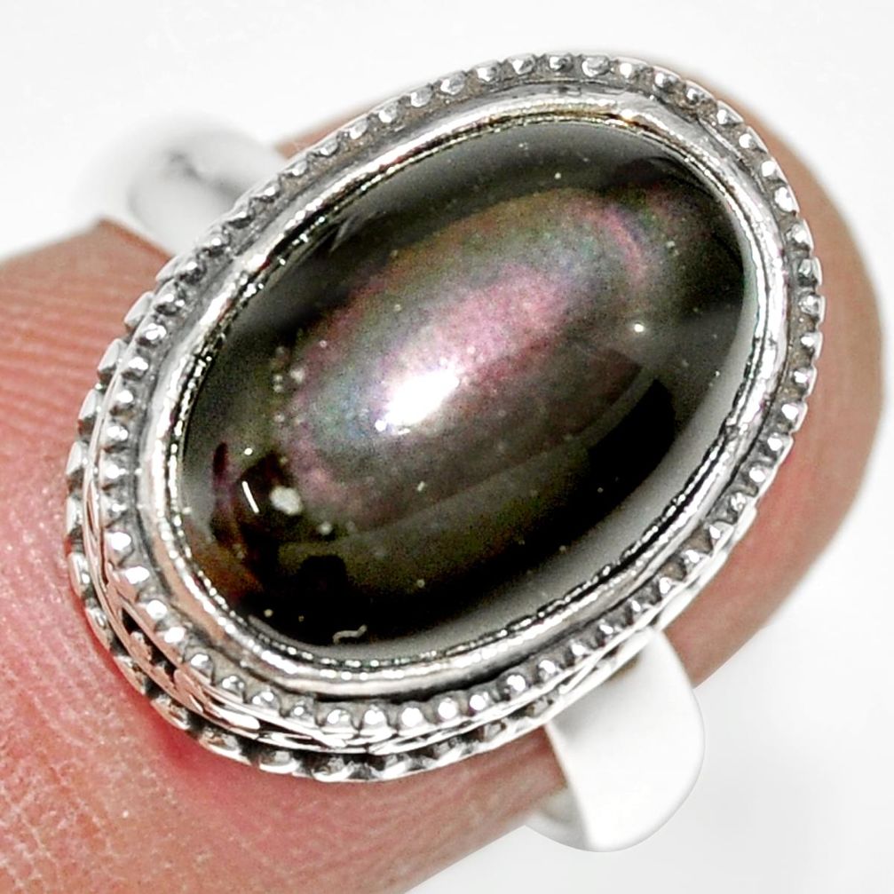 6.63cts natural rainbow obsidian eye 925 silver solitaire ring size 7 r21209