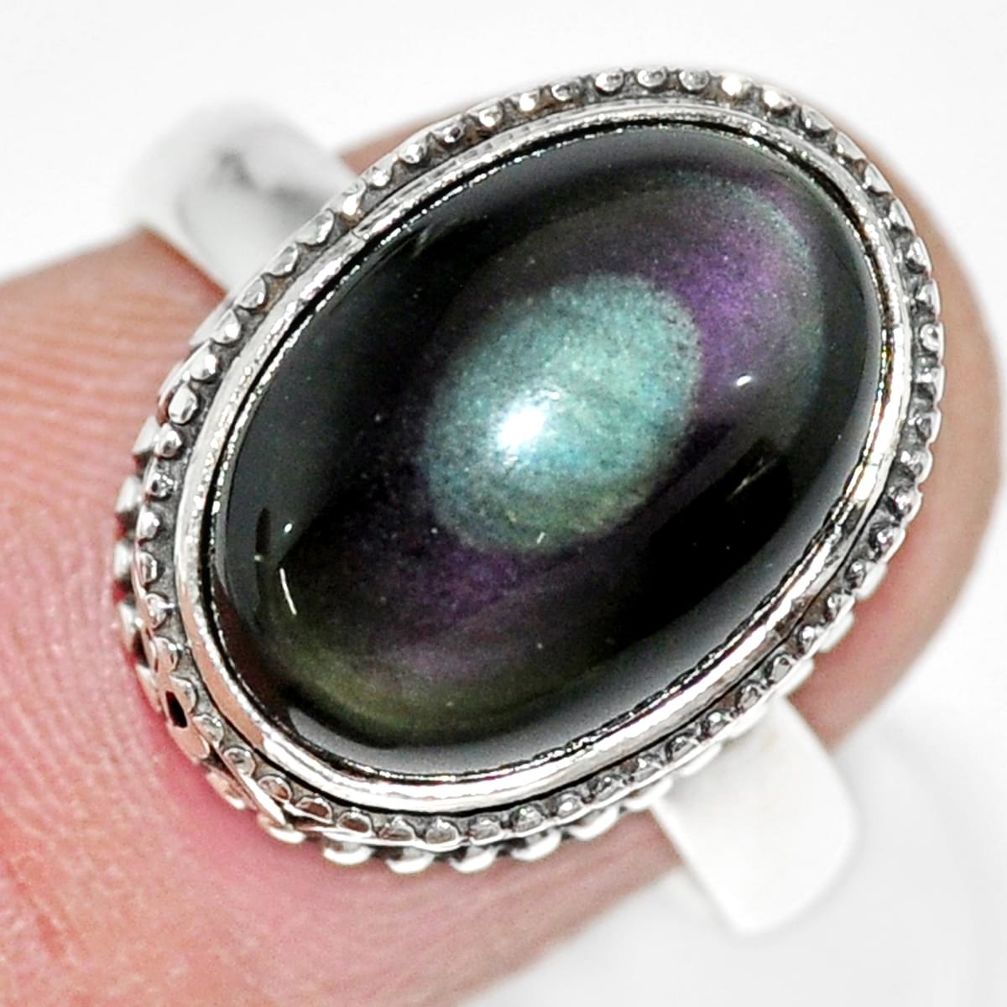6.62cts natural rainbow obsidian eye 925 silver solitaire ring size 7 r21216