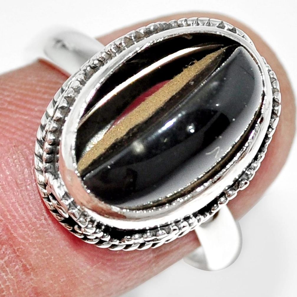 6.31cts natural rainbow obsidian eye 925 silver solitaire ring size 7 r21217
