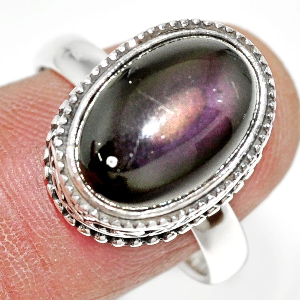 6.80cts natural rainbow obsidian eye 925 silver solitaire ring size 9 r21210