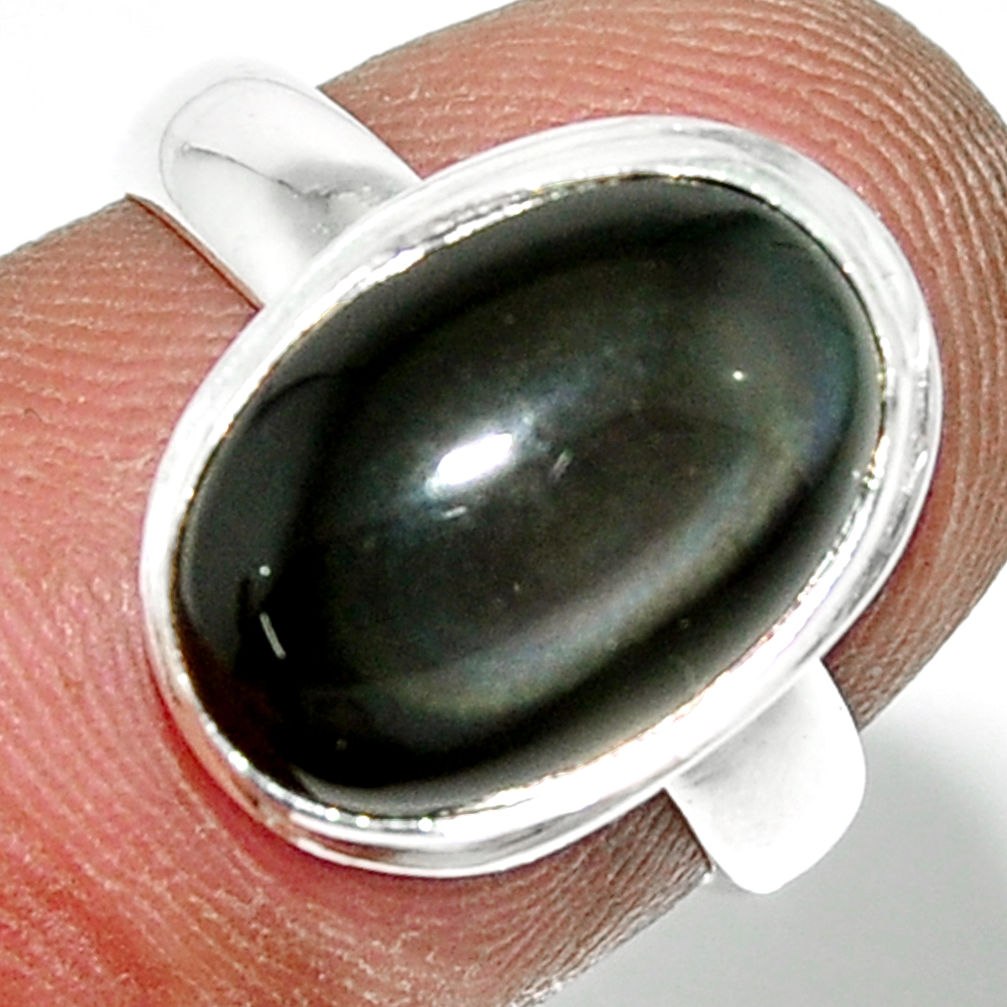 4.84cts natural rainbow obsidian eye 925 sterling silver ring size 5.5 r42993