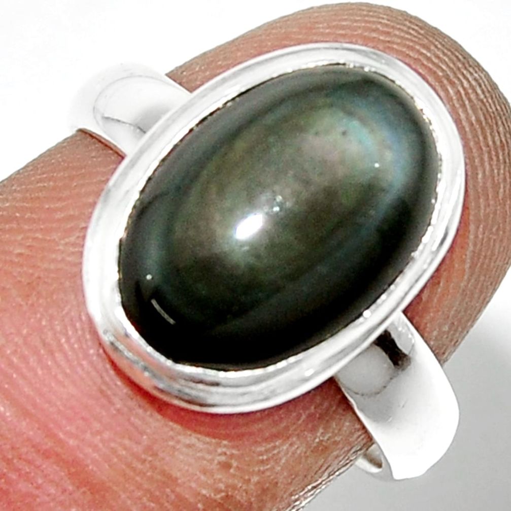 5.49cts natural rainbow obsidian eye 925 sterling silver ring size 7 r42989
