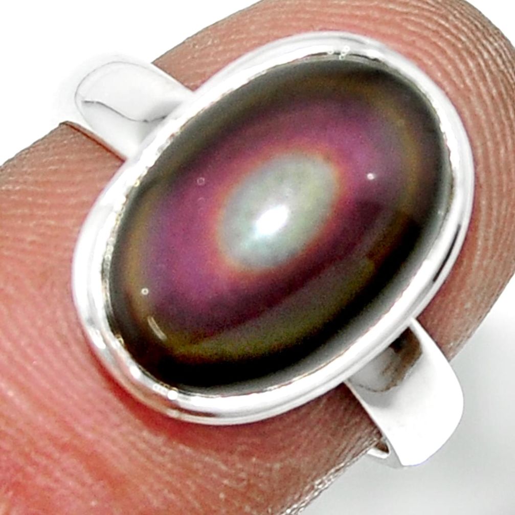 5.14cts natural rainbow obsidian eye 925 sterling silver ring size 7 r42990