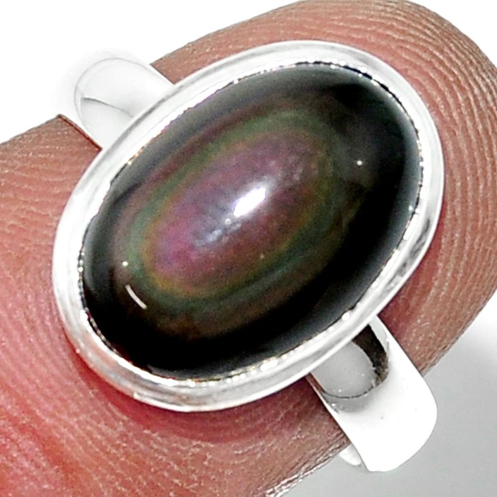 5.32cts natural rainbow obsidian eye 925 sterling silver ring size 7 r42996