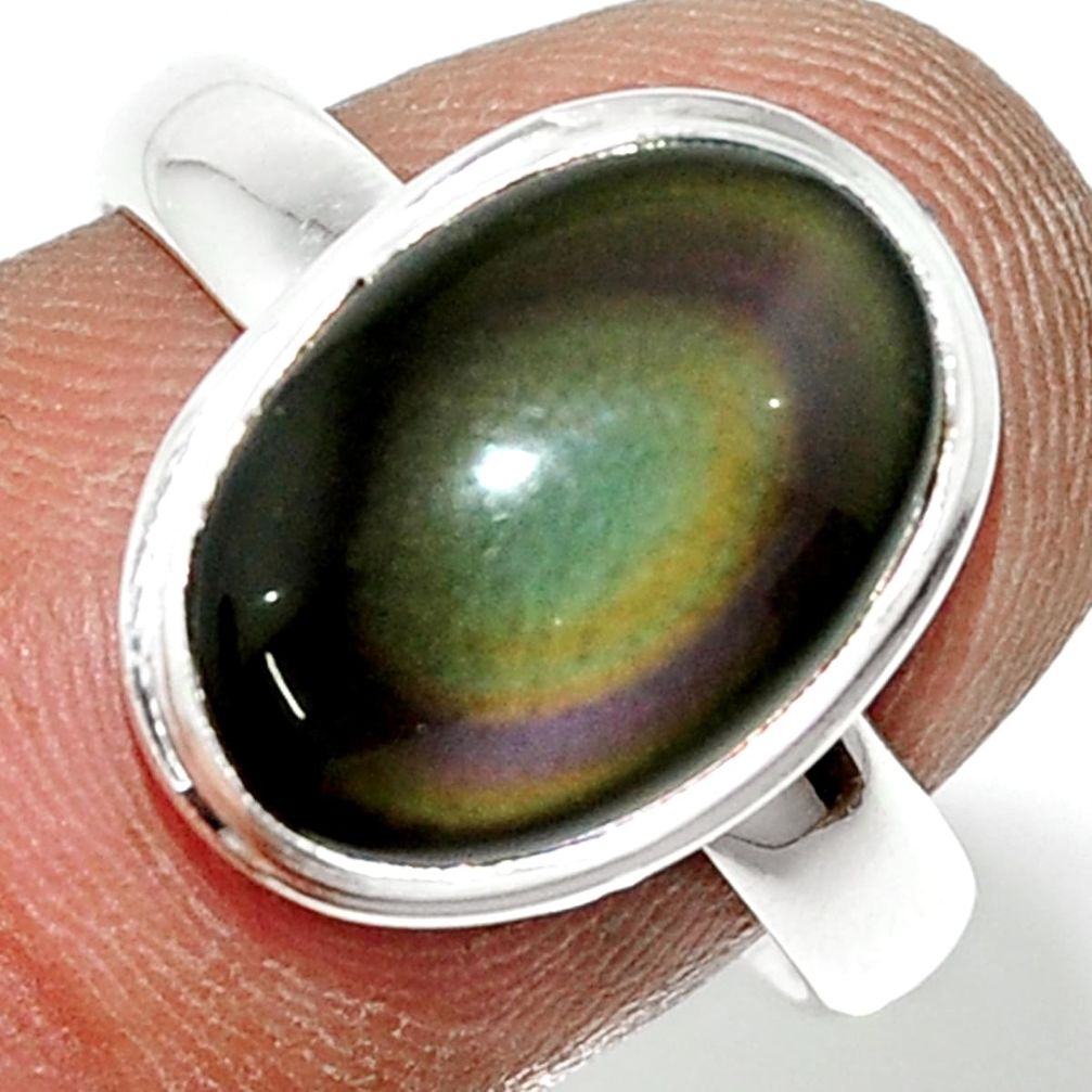 5.29cts natural rainbow obsidian eye 925 sterling silver ring size 8 r42992