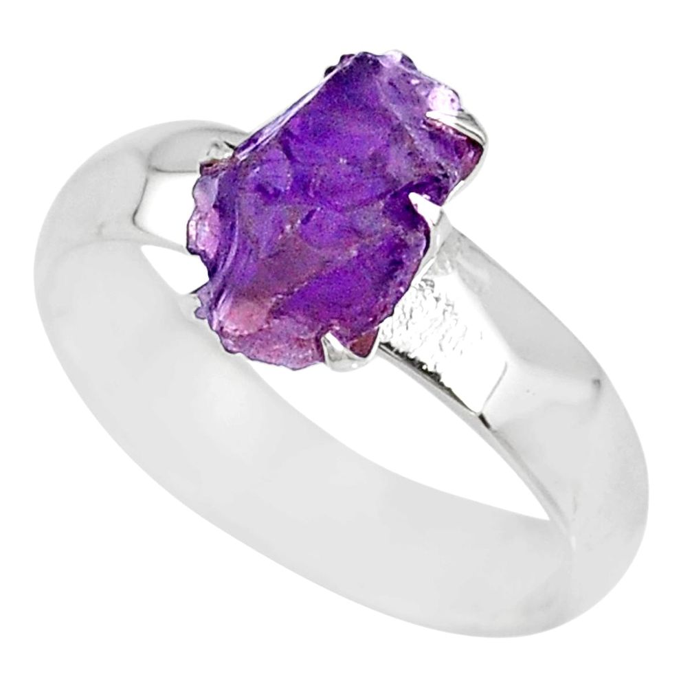 2.53cts natural raw amethyst rough 925 silver solitaire ring size 8.5 r79361