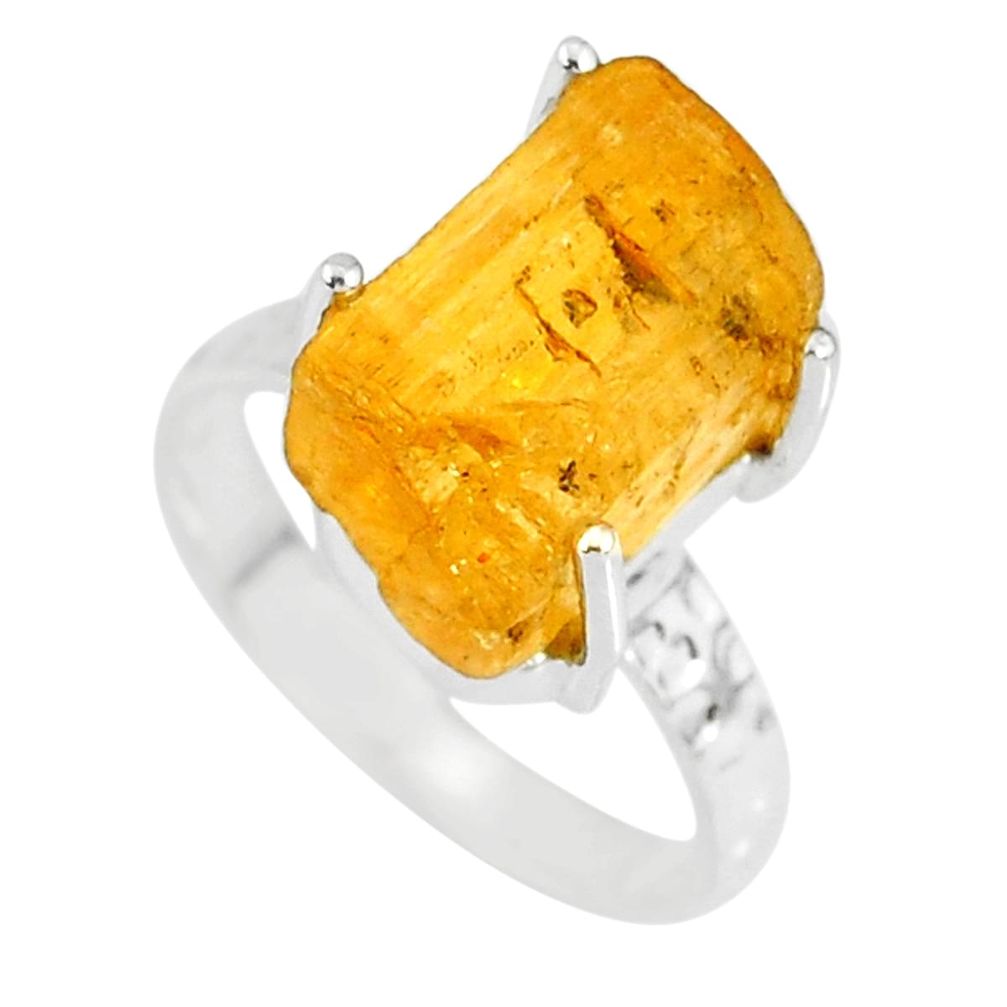 7.91cts natural raw imperial topaz 925 silver solitaire ring size 6.5 r79546